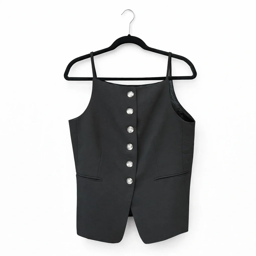 Christian Lacrouix Black Vest New Button Front Bodice 6 sleeveless academia